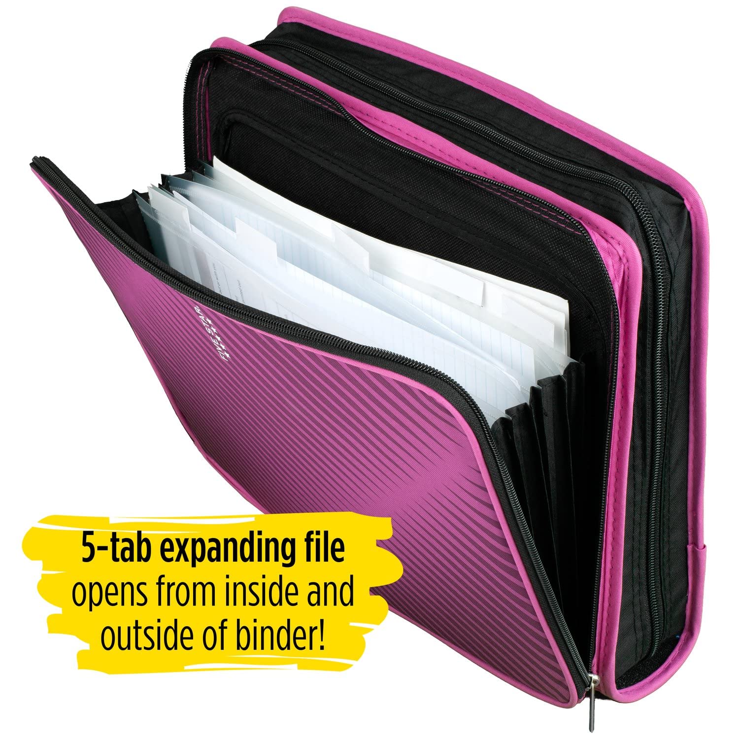 Five Star 2 Inch 3-Ring Zipper Binder with 6 Pocket Expanding File - 380 Sheet Capacity School Binder in Purple (72540) - Perfect for Organizing Notes, Homework & School Supplies