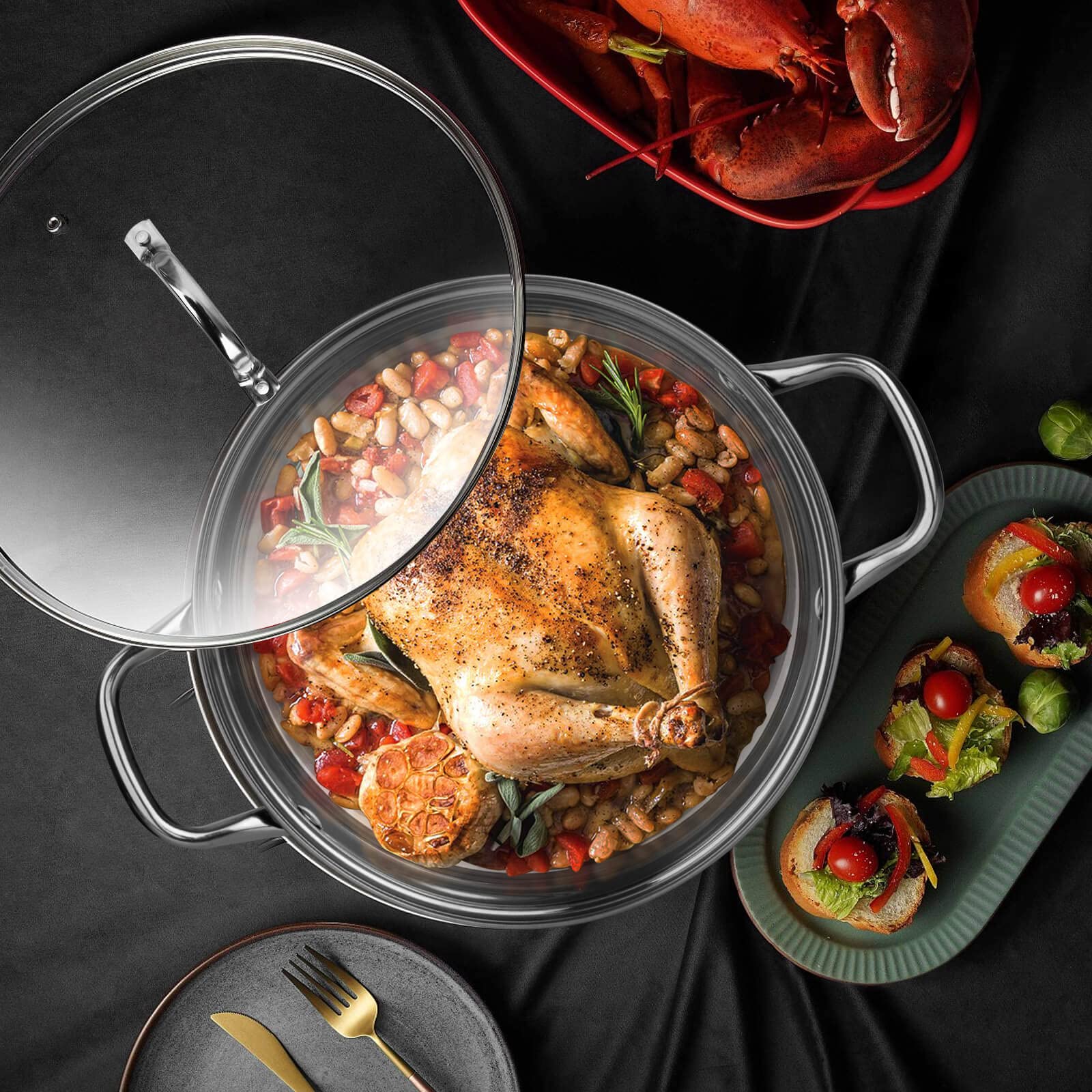 10 Quart Stainless Steel Stock Pot with Lid - Induction Compatible Soup & Cooking Pot for Home & Restaurant Use - Durable Cookware for Boiling, Stewing & Meal Prep