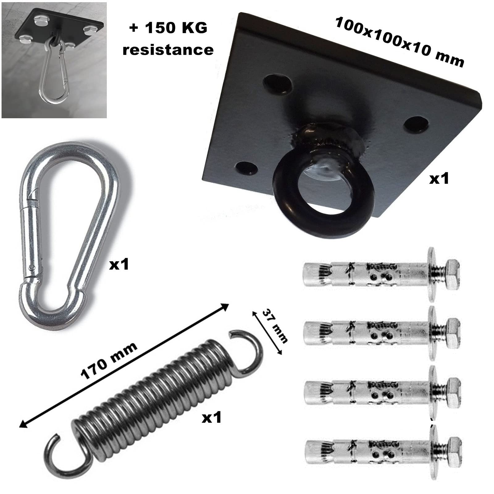 MMA Sport Heavy Duty Ceiling Hook for Punching Bag - Includes Carabiner, Spring Hook & Screws - Perfect for Home Gym, Boxing Training & Fitness Workouts