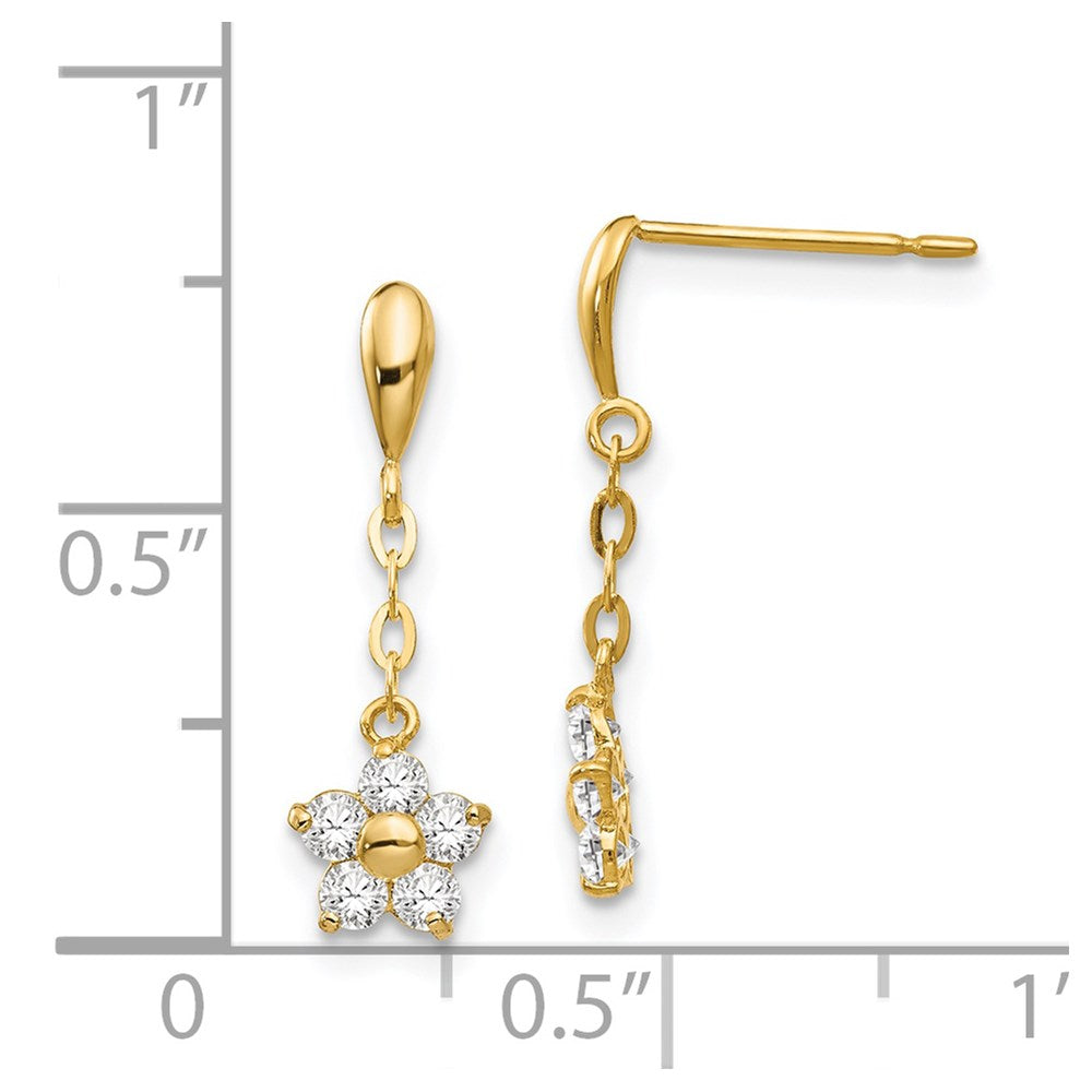 Gold Madi K CZ Children's Flower Dangle Post Earrings - Model GK770 | Sparkling Crystal Stud Earrings for Girls | Perfect for Birthday Gifts, Parties & Special Occasions