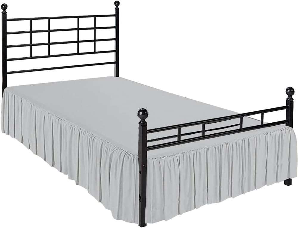 Light Grey Solid Ruffled King XL Bed Skirt - 22 Inch Drop Split Corner Microfiber Platform Bedskirt with 3-Sided Coverage | Perfect for King Size Beds, Guest Rooms & Luxury Bedroom Decor