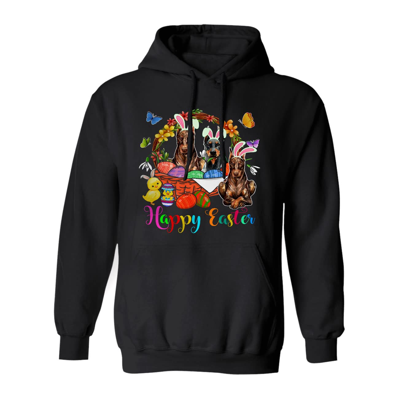 Easter Bunny Doberman Dogs Hoodie - Cute Three Bunny Doberman in Easter Egg Basket Design - Perfect Easter Gifts for Dog Lovers - Cozy Sweatshirt for Spring Celebrations & Family Gatherings