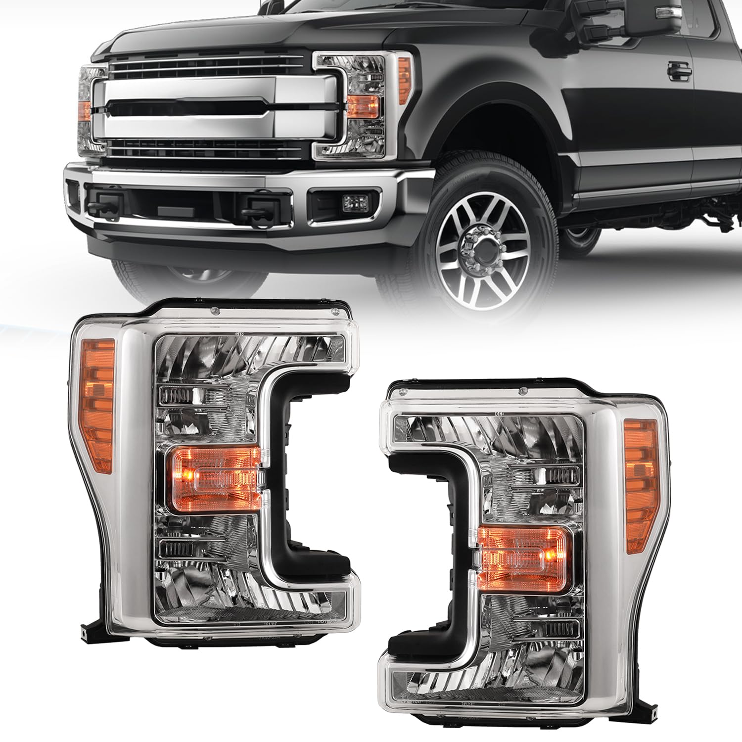 Nixon Offroad LED Headlights Assembly for Ford F-250 F-350 F-450 Super Duty (2017-2019) - Projector DRL Headlights with Turn Signal, High/Low Beam - Chrome Housing & Clear Lens - 1 Pair - Perfect for Off-Roading, Night Driving & Truck Upgrades