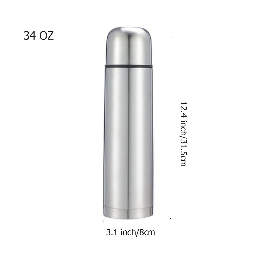 1pc 17oz/34oz Insulated Stainless Steel Vacuum Flask - Large Capacity Double Walled Thermos, Leak Proof & Sweat Free - Keeps Hot/Cold for 24 Hours - Perfect for Coffee, Tea, Water, Camping, Hiking & Office Use