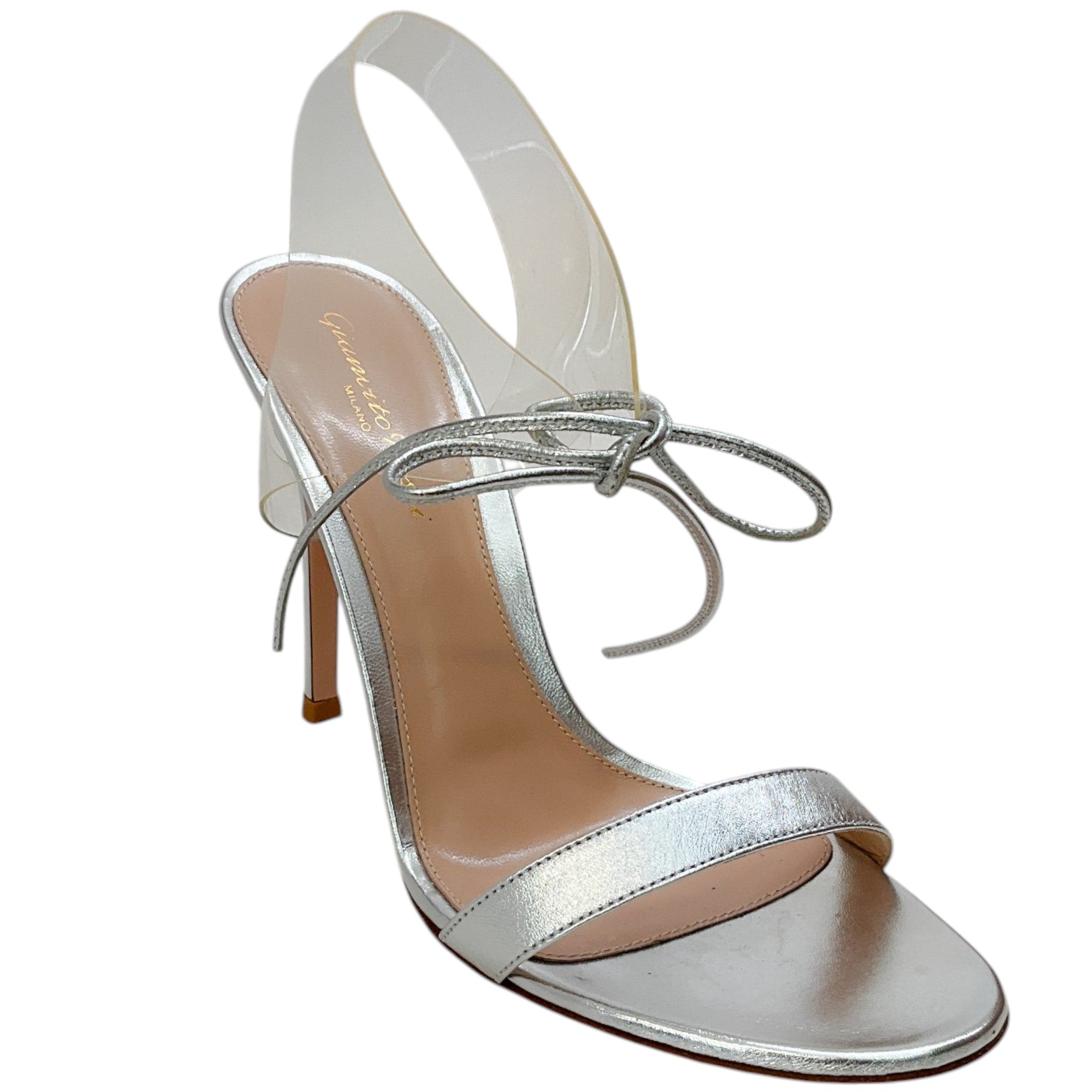 Gianvito Rossi Women's Estelle Silver PVC Sandals - Elegant Heels for Parties, Weddings & Evening Events