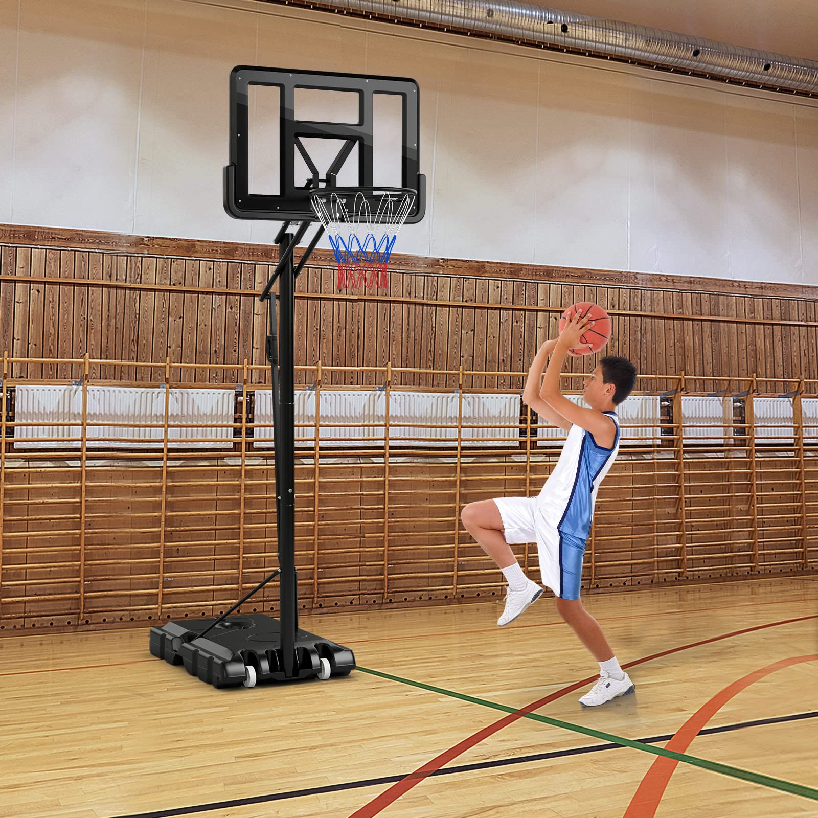 GYMAX 4.6-10Ft Adjustable Basketball Hoop with Shatterproof Backboard - Outdoor Sports for Kids & Adults