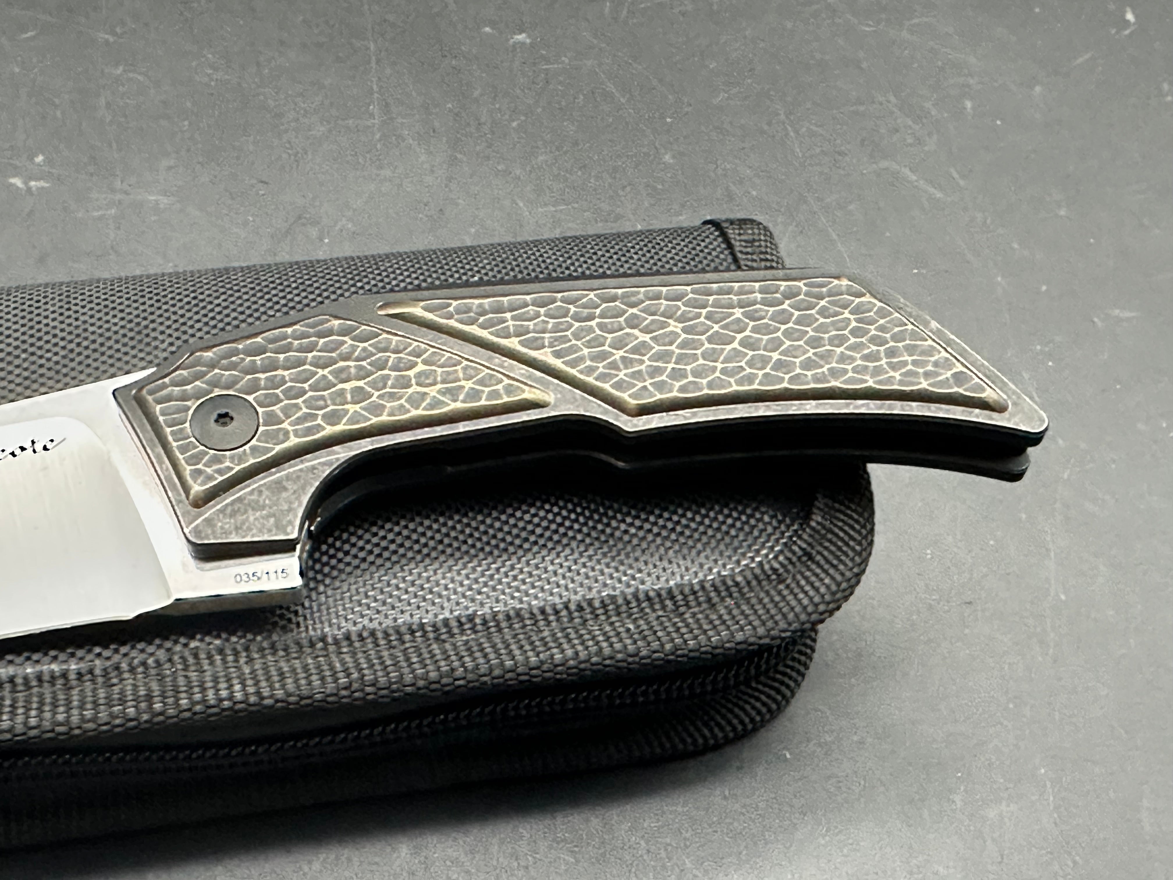 Reate Tashi Bharucha T3500 Folding Knife - Bronze Titanium Frame with Textured Brass Inlays | EDC Pocket Knife for Outdoor, Camping & Everyday Carry