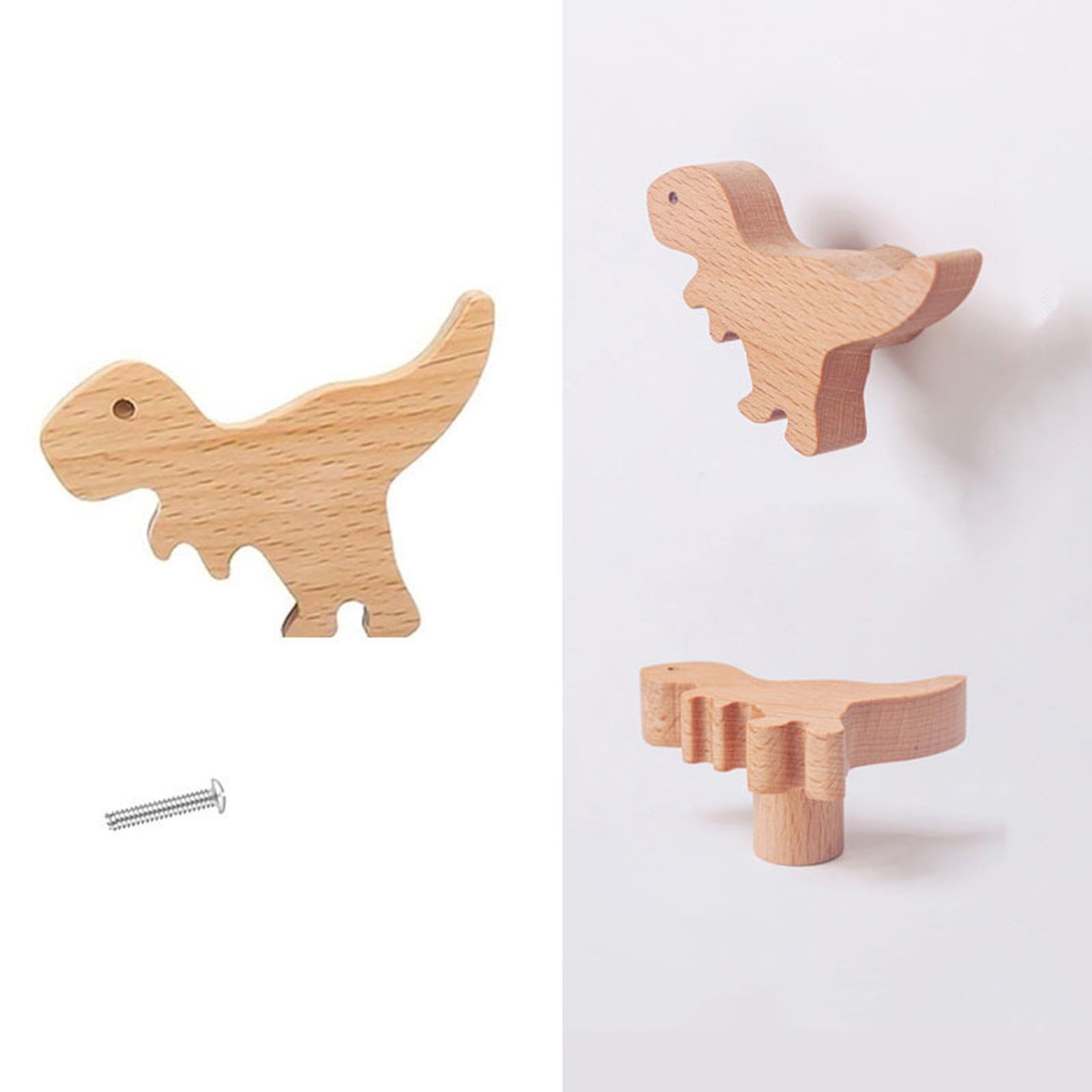 Dinosaur Drawer Pulls - Wooden Dresser Knobs for Baby Room, Unique Decorative Cabinet Handles for Closet & Wardrobe - Perfect for Nursery Decor, Kids Furniture & Home Organization