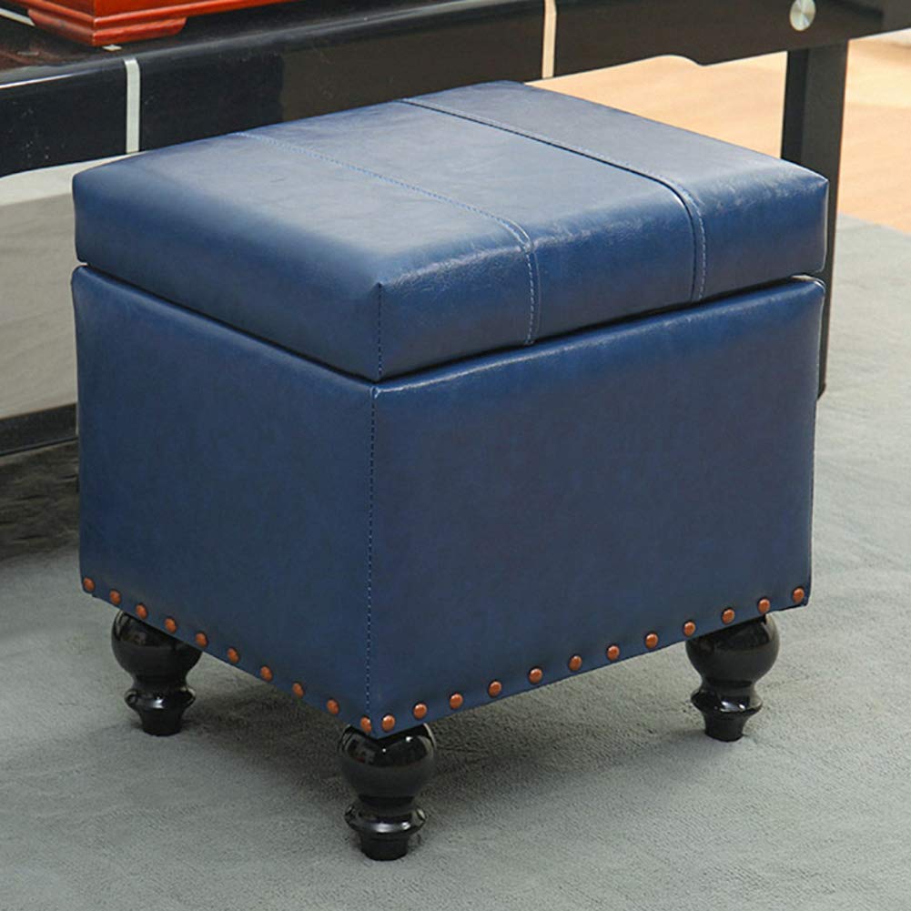 JJZXPJ Faux Leather Storage Ottoman Footstool - 16x13x16 Inch Cube Foot Rest with Hinged Lid, Small Seat Pouf Bench & Toy Box Organizer | Perfect for Living Room, Bedroom, Nursery & Office