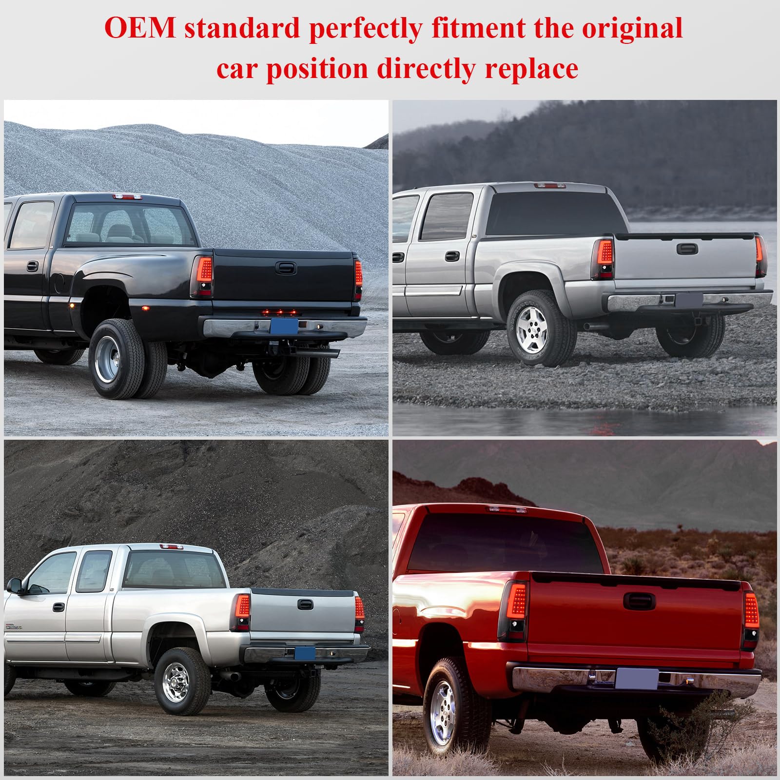 WonVon LED Tail Lights Compatible with 2003-2006 Chevy Silverado 1500/2500/3500 & 2007 Classic - C-Type Black Housing Brake Lamps (Pair) - OE Replacement for Driver & Passenger Side - Perfect for Truck Upgrades & Night Driving Safety