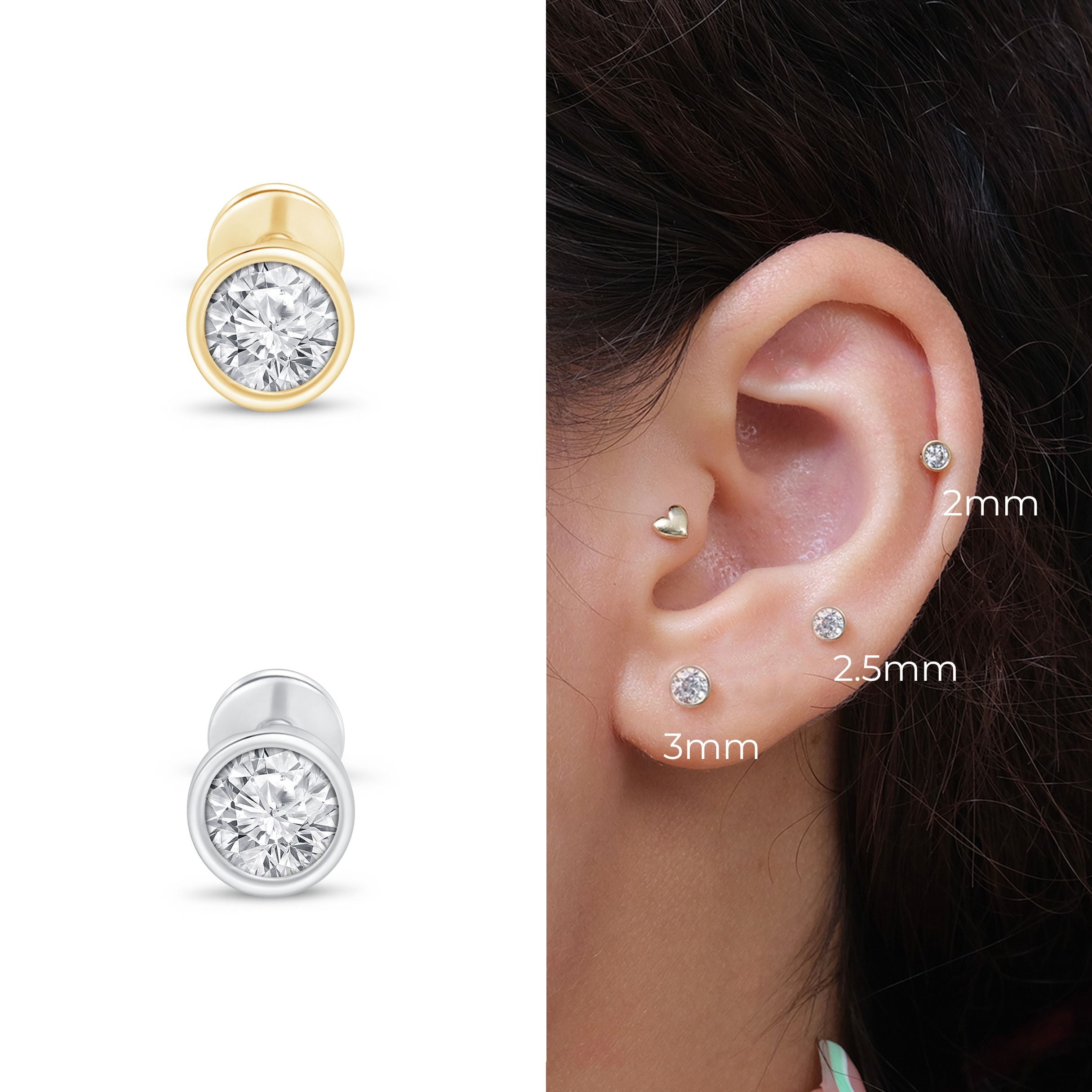 14K White Gold Gemstone Flat Back Stud Earrings - Dainty Bezel Set Jewelry for Everyday Wear & Special Occasions