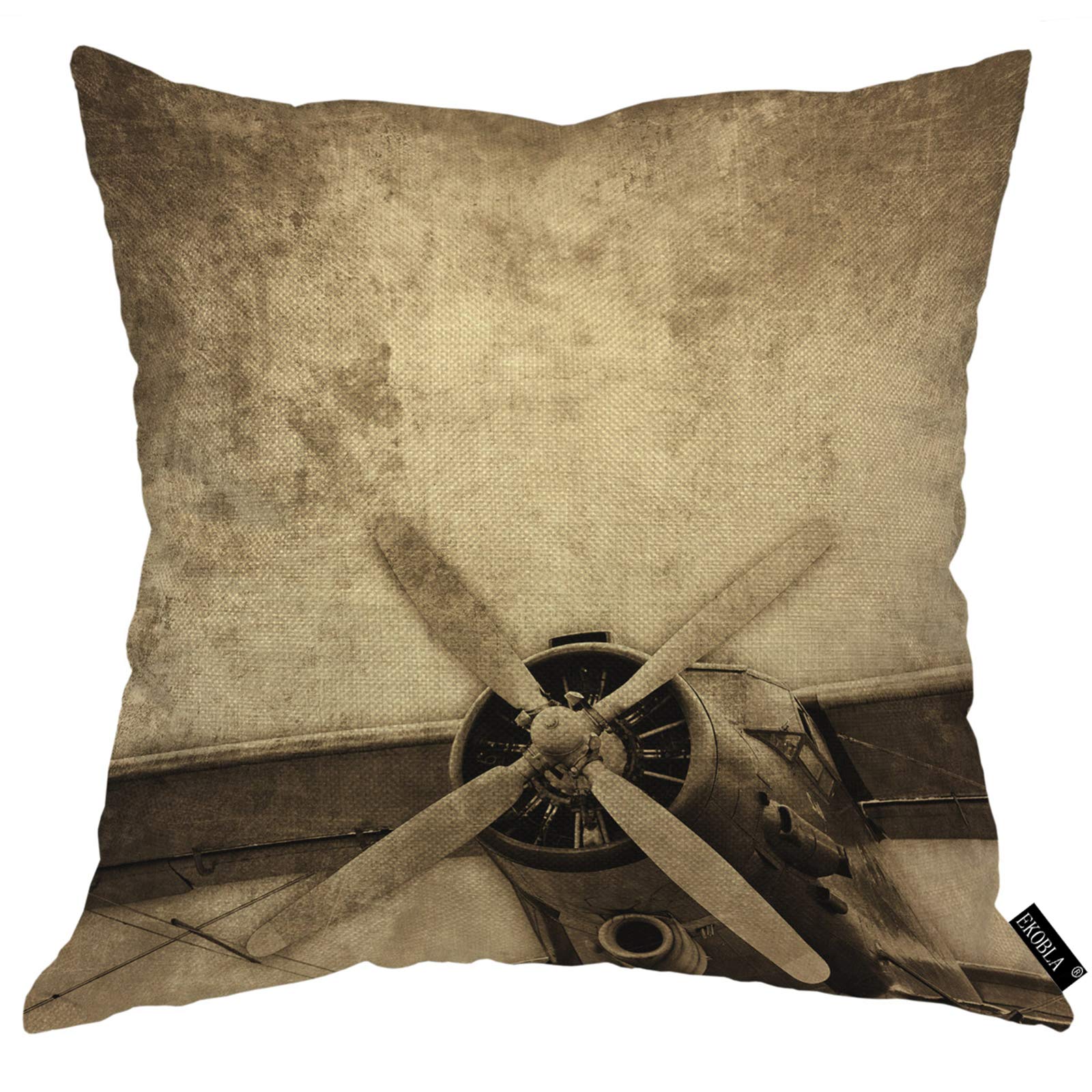 Vintage Aircraft Throw Pillow Cover - Retro War Plane Aviation Design, Rustic Steel Bomber Print, 18x18 Inch Square Cushion Case for Home Decor - Perfect for Living Room, Bedroom, or Man Cave (Cotton Linen Blend)