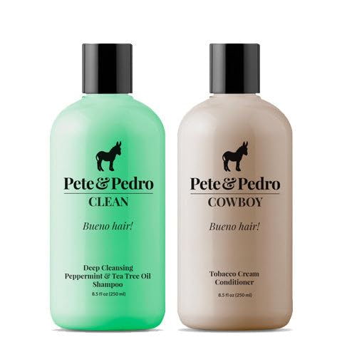 Pete & Pedro CLEAN Shampoo & Cowboy Tobacco Conditioner Set - 8.5 oz Tea Tree & Peppermint Shampoo for Deep Cleansing + Moisturizing Tobacco Scent Conditioner for Healthy Hair | Men's Hair Care Duo for Daily Use & Salon Results at Home