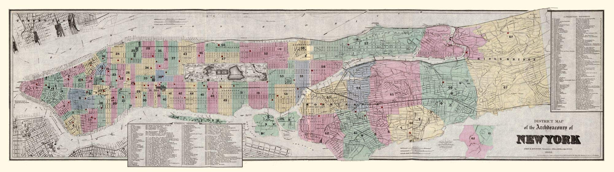 Vintage 1888 Boynton New York City Map - 23x81.99 Inch Matte Canvas Wall Art - Perfect for Home Office Decor & History Lovers Gift