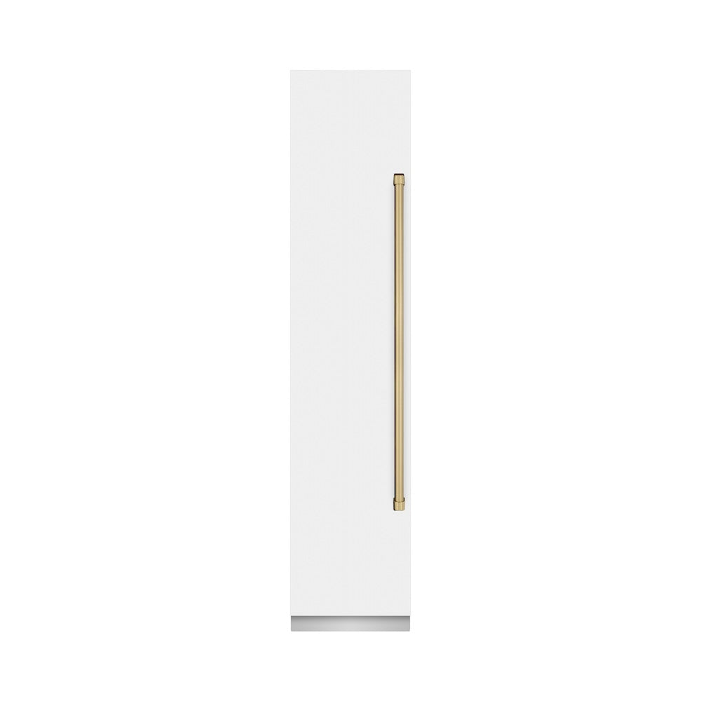 ZLINE Autograph Edition 18 Inch 8.6 cu ft Left Hinge Column Freezer - White Matte Finish with Graphite Gray Interior & Champagne Bronze Accents (RCFVLZ WM 18 CB) - Perfect for Home Kitchen, Basement or Garage Storage