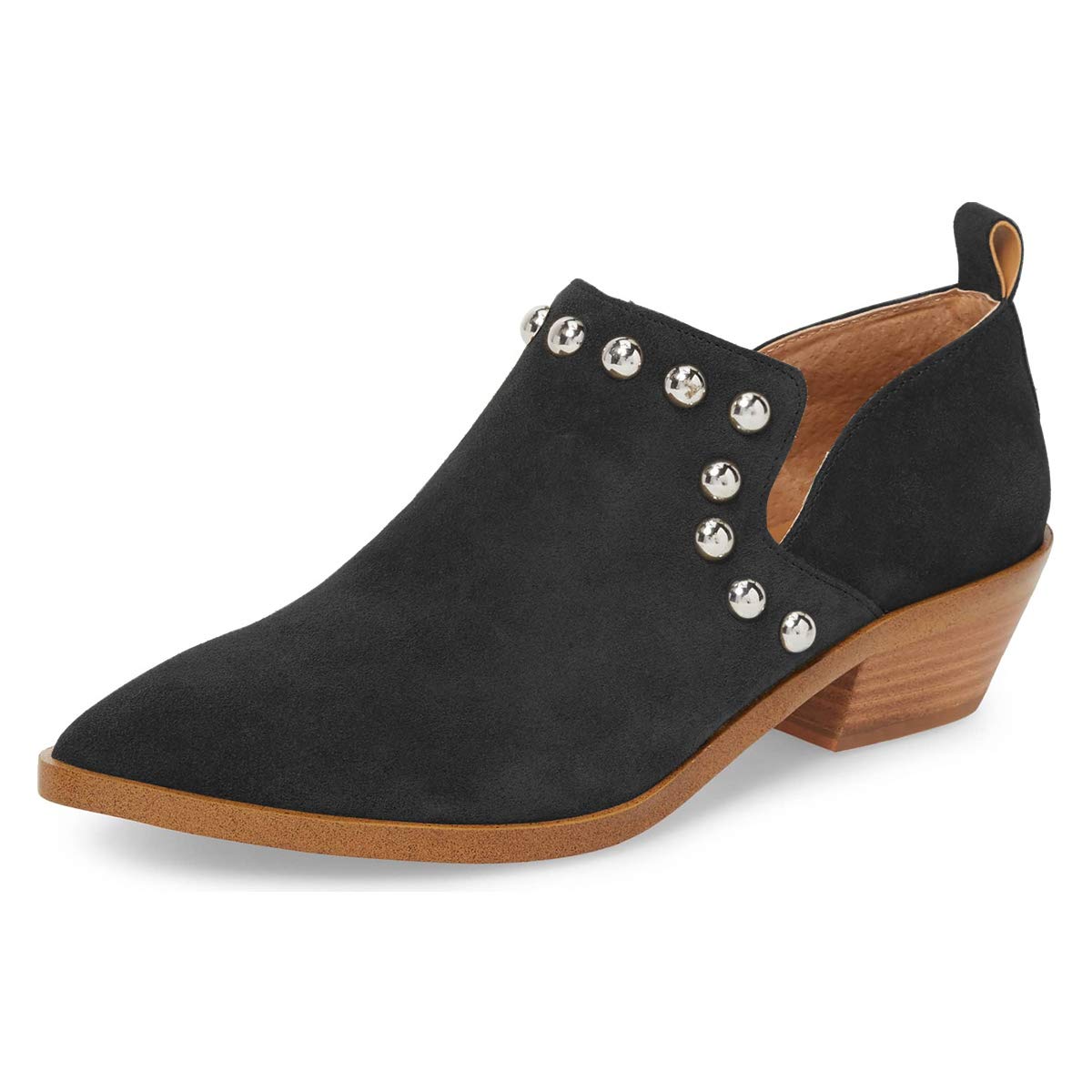 YDN Women's Stacked Low Heel Loafers - Slip On Studded Pumps with Pointed Toe for Office & Dressy Occasions | Comfortable Chukka Shoes for Work, Parties & Formal Events