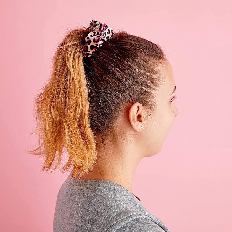 FAMEZA Velour Animal Print Hair Scrunchies for Women, Teens & Girls - 12 Pack Soft Stretchy Hair Ties - Perfect for School, Work, Gym & Everyday Fashion Accessories