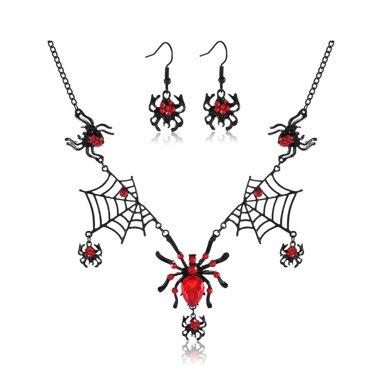 Gothic Spider Jewelry Set - Black Rhinestone Spider Dangle Earrings & Web Pendant Necklace for Women | Halloween Party Costume Accessories | Perfect for Gothic Fashion, Cosplay & Spooky Events