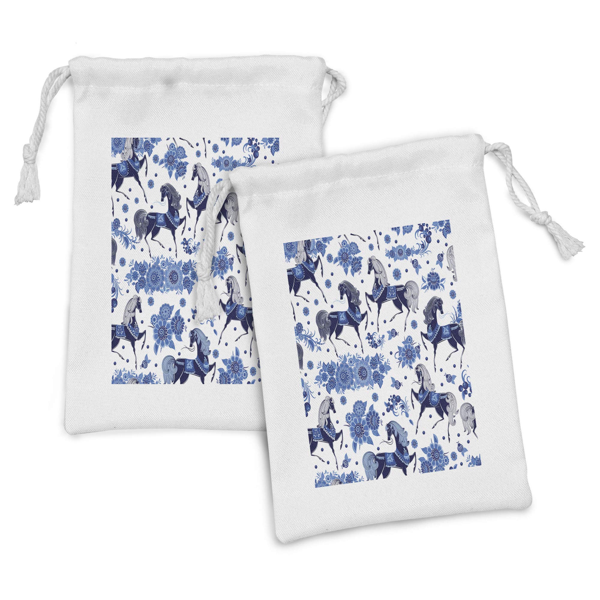 Ambesonne 2-Pack Horse & Floral Monochrome Drawstring Pouches - 9