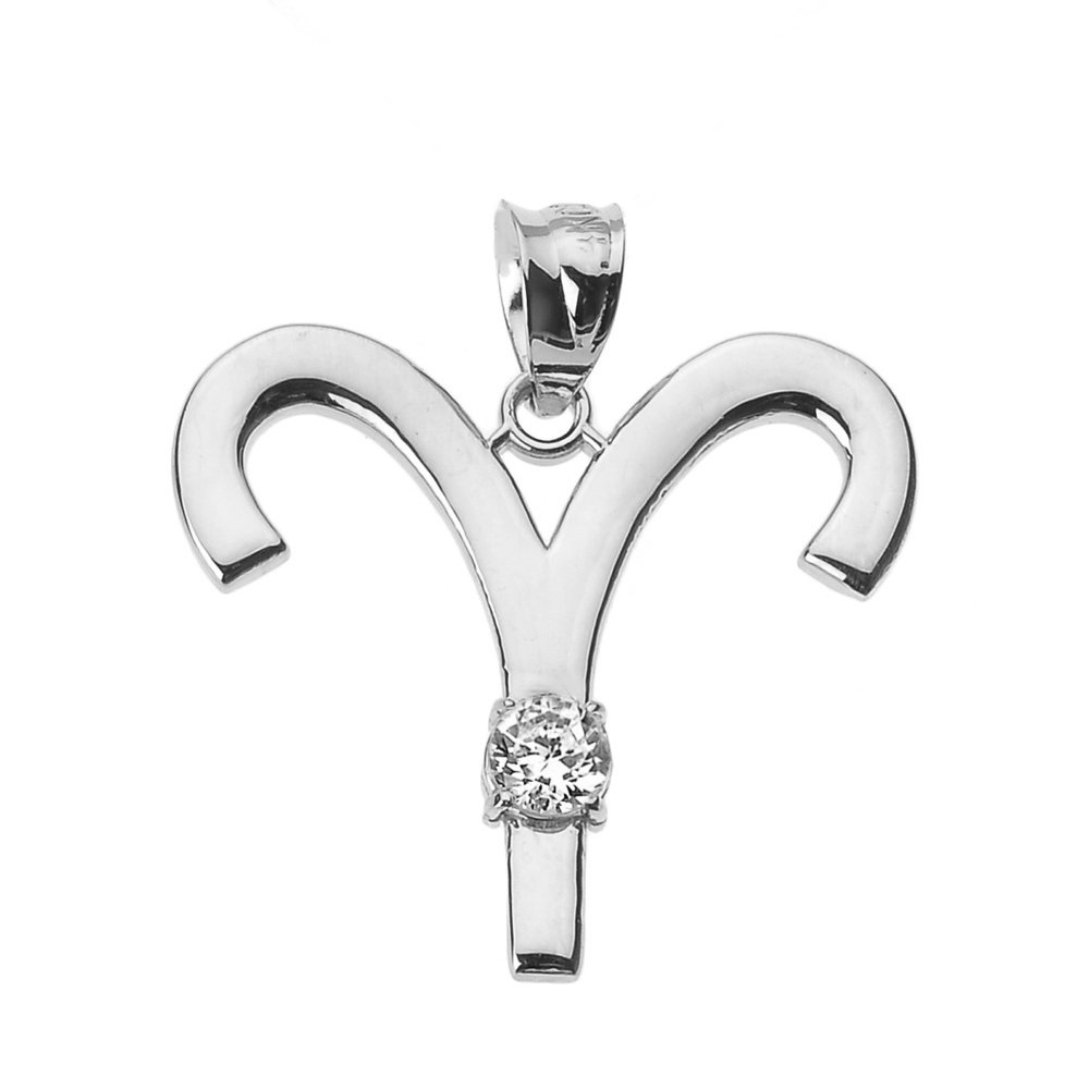 10K White Gold April Birthstone Aries Zodiac Charm Pendant with White CZ - Personalized Zodiac Necklace for Birthdays, Anniversaries & Special Occasions