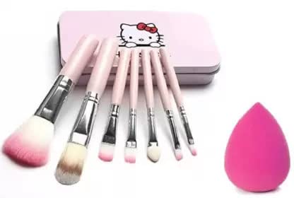 7-Piece Pink Makeup Brush Set with Beauty Blender - Soft Bristles for Women & Girls - Perfect for Foundation, Blending & Contouring (Pack of 8)