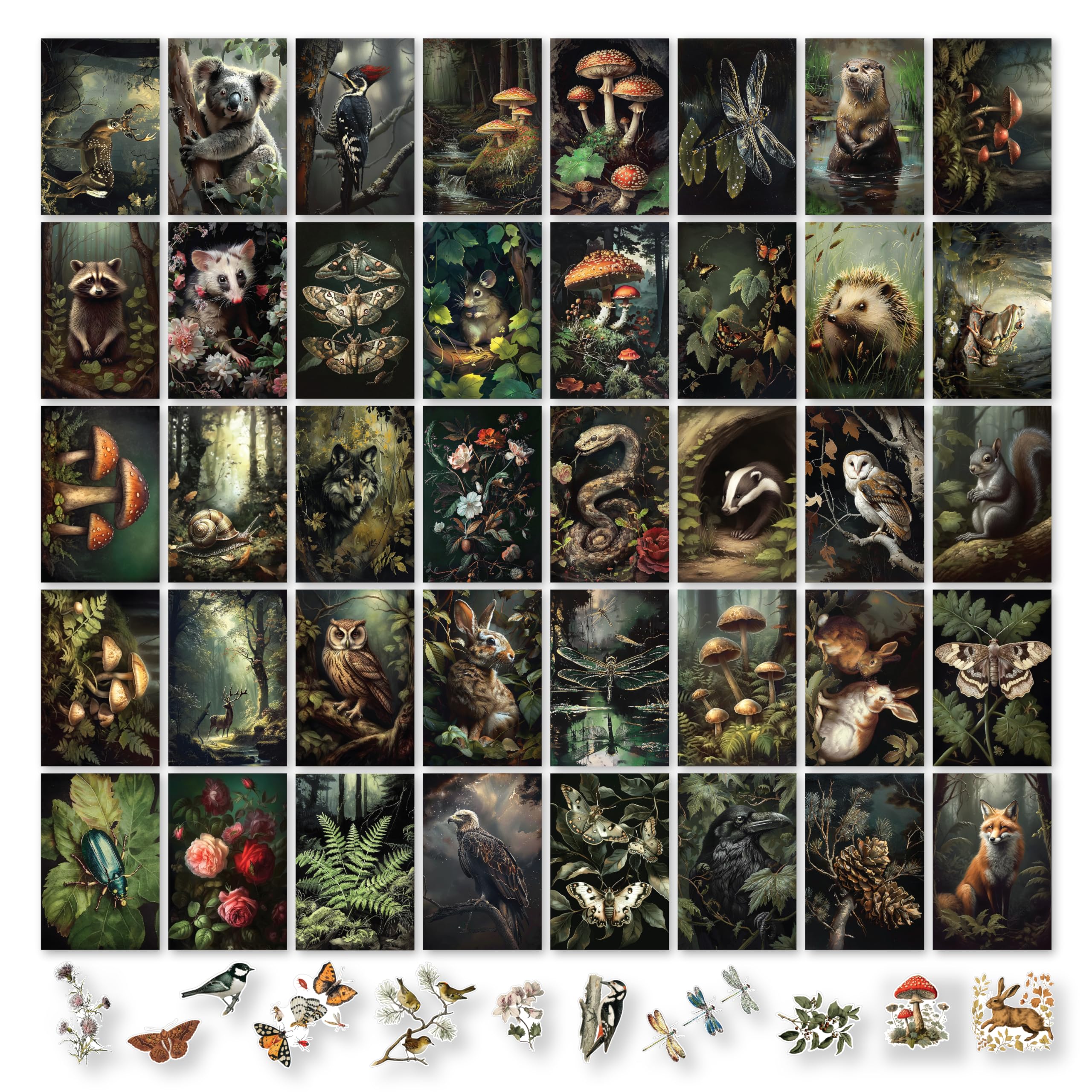 97-Piece Dark Cottagecore Room Decor Set - 40 Vintage Botanical Wall Art Prints, Nature Mushroom Posters & Animal Pictures for Bedroom | Aesthetic Wall Decor for Gothic, Boho & Vintage Home Interior Design