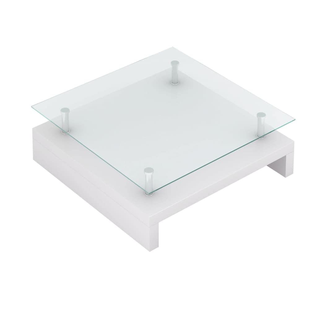 Modern White Glass Top Coffee Table - SKM Contemporary Living Room Furniture for Small Spaces, Apartments & Home Decor