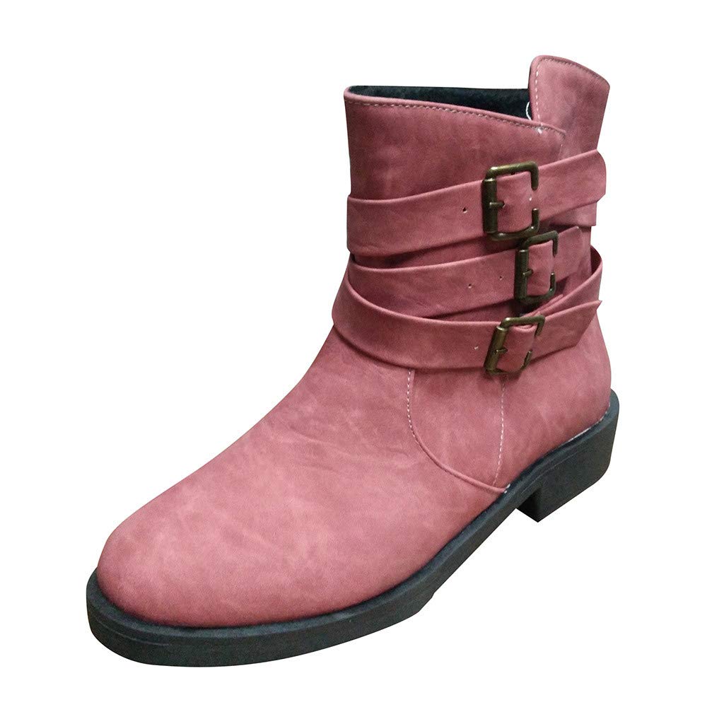 Women's Retro Buckle Ankle Booties - Low Block Heel Leather Boots with Chunky Stacked Heel for Comfort & Style | Perfect for Casual Outfits, Office Wear & Fall Fashion
