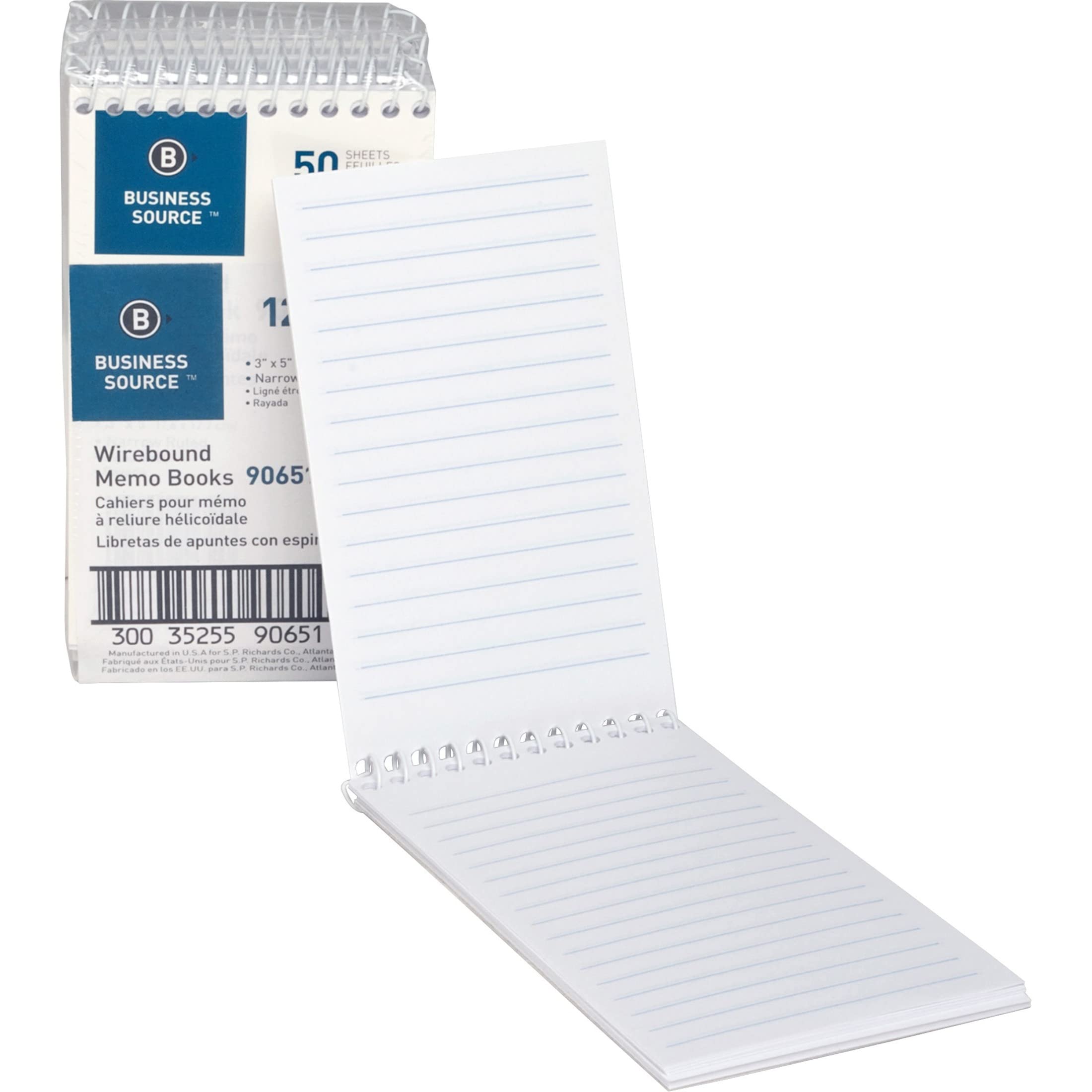 Business Source Wirebound Memo Books - 3 Pack College Ruled Notebooks for Office, School & Meetings | Durable Spiral Notepad for Writing, Notes & Journaling