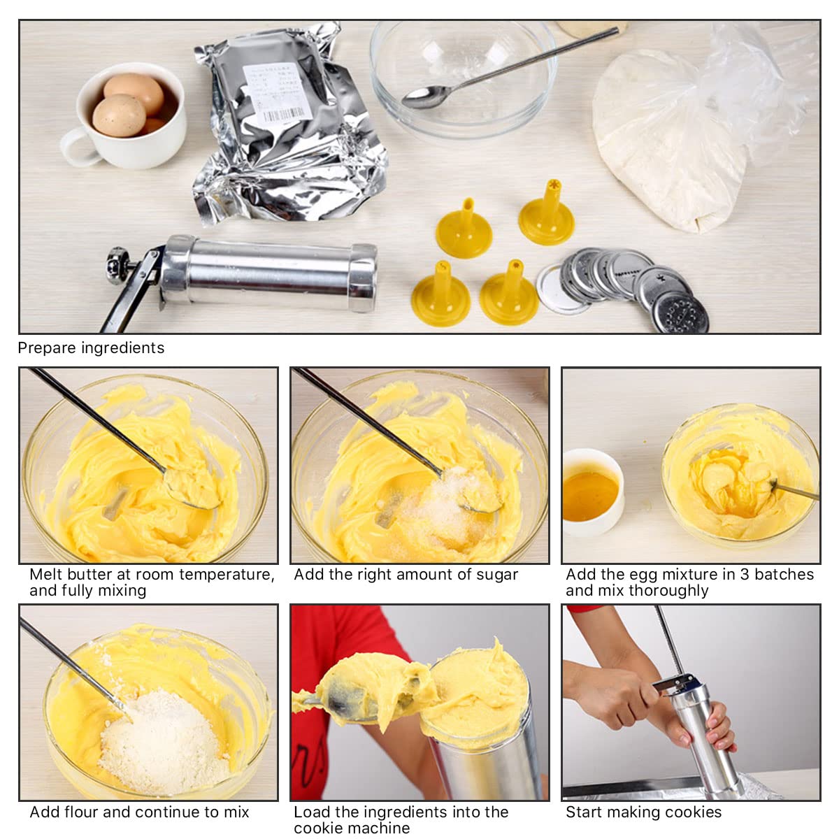 Stainless Steel Cookie Press Gun Kit - 20 Cookie Discs & 4 Nozzles for Baking, Biscuit Making, Churros & Dessert Decoration | Perfect for Home Baking, Holiday Cookies & DIY Party Treats