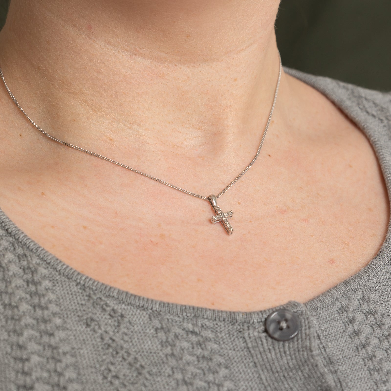 10K White Gold Diamond Cross Pendant Necklace - 0.16ctw Genuine Diamond Jewelry for Women, Gift for Baptism, First Communion & Religious Occasions