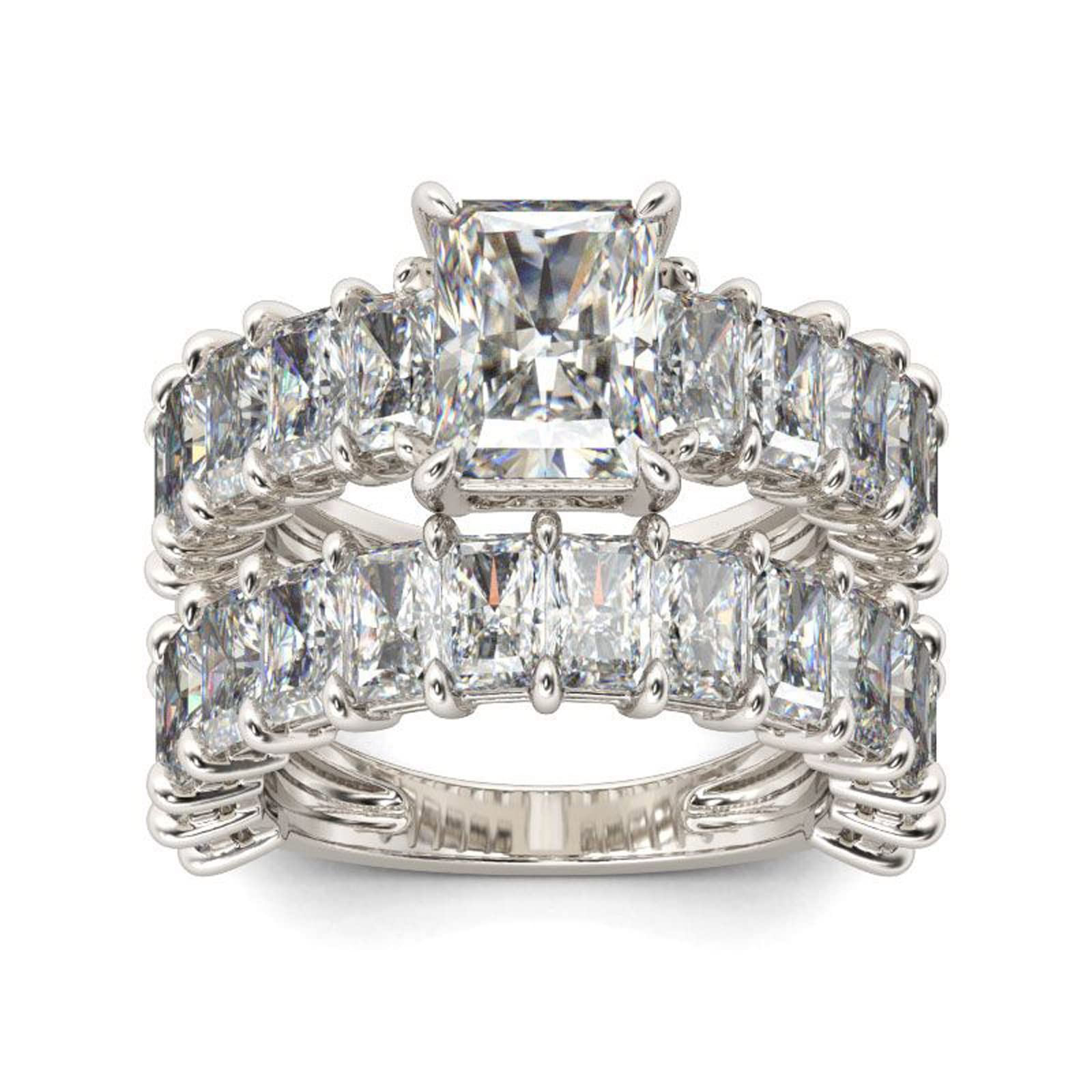 Jeulia 2PC Wedding Ring Set 3.85ct Radiant Cut Solitaire Engagement Ring for Women - 925 Sterling Silver Cubic Zirconia Diamond Eternity Band, Anniversary Promise Ring Bridal Set with Jewelry Box - Perfect for Proposals, Weddings & Romantic Gifts