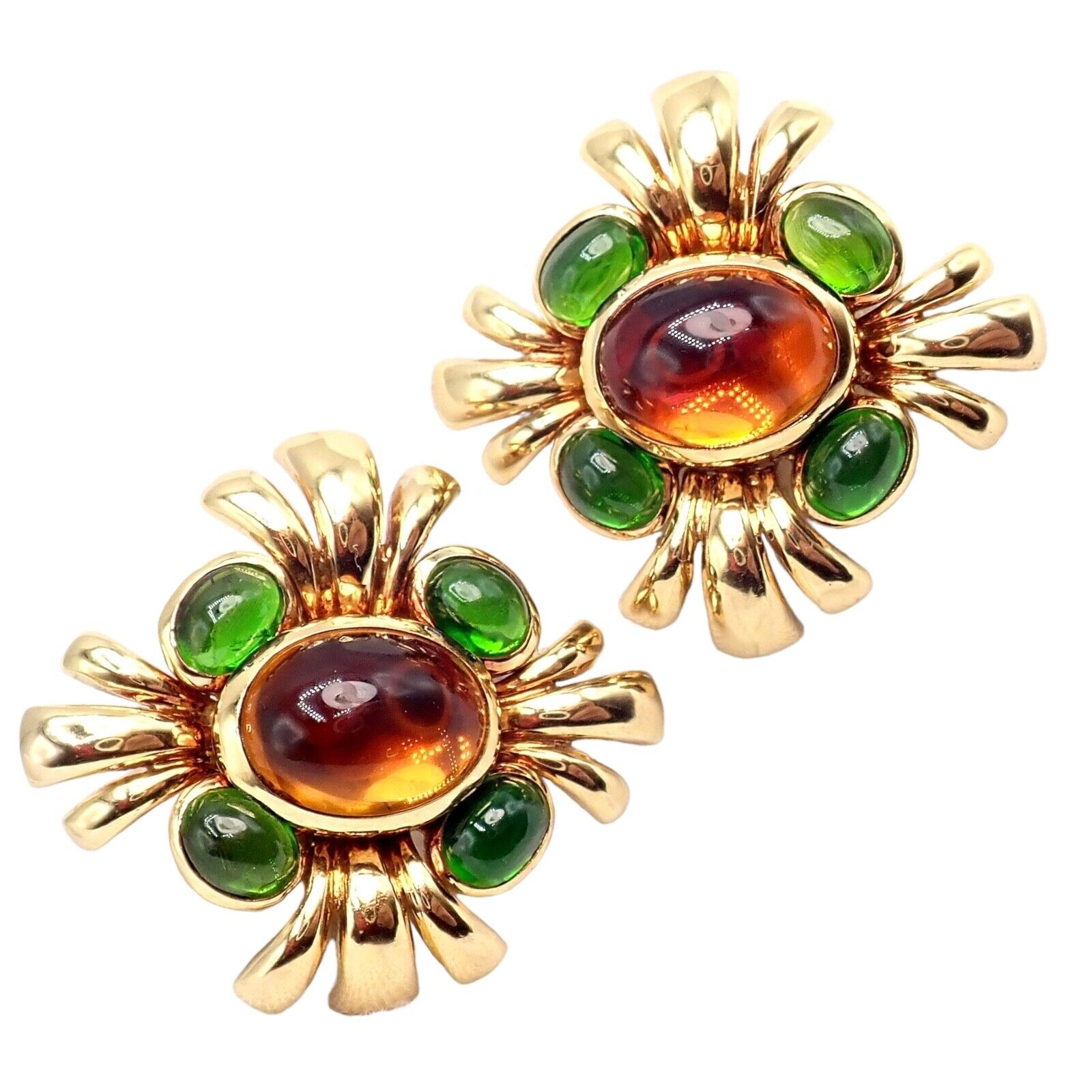 Authentic Verdura 18k Yellow Gold Citrine & Green Tourmaline Vintage Drop Earrings - Perfect for Weddings, Parties & Special Occasions