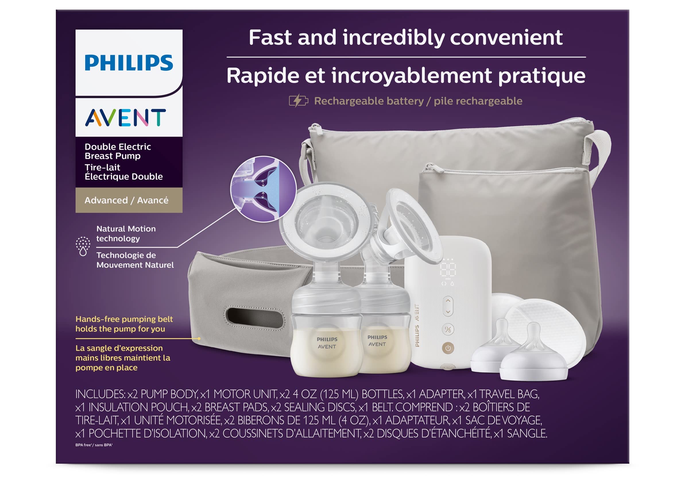 Philips Avent Double Electric Breast Pump with 50 Breast Milk Storage Bags (6oz) & 100 Disposable Nursing Pads - Complete Breastfeeding Bundle for New Moms - Perfect for Pumping at Home, Work or Travel