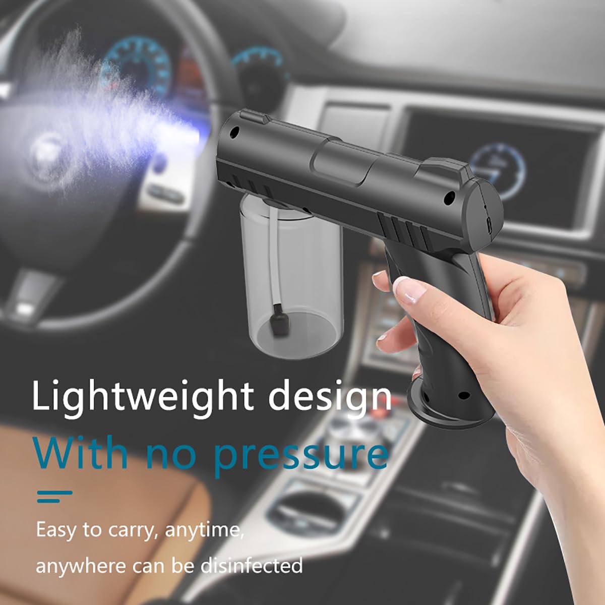 Portable Handheld Electric Disinfection Sprayer - Rechargeable Nano Atomizer for Home & Office | Electrostatic Air Purifier | Lightweight Sanitizing Spray Gun for Indoor Air Freshener, Car Seat Cleaning & Surface Disinfection (Black)