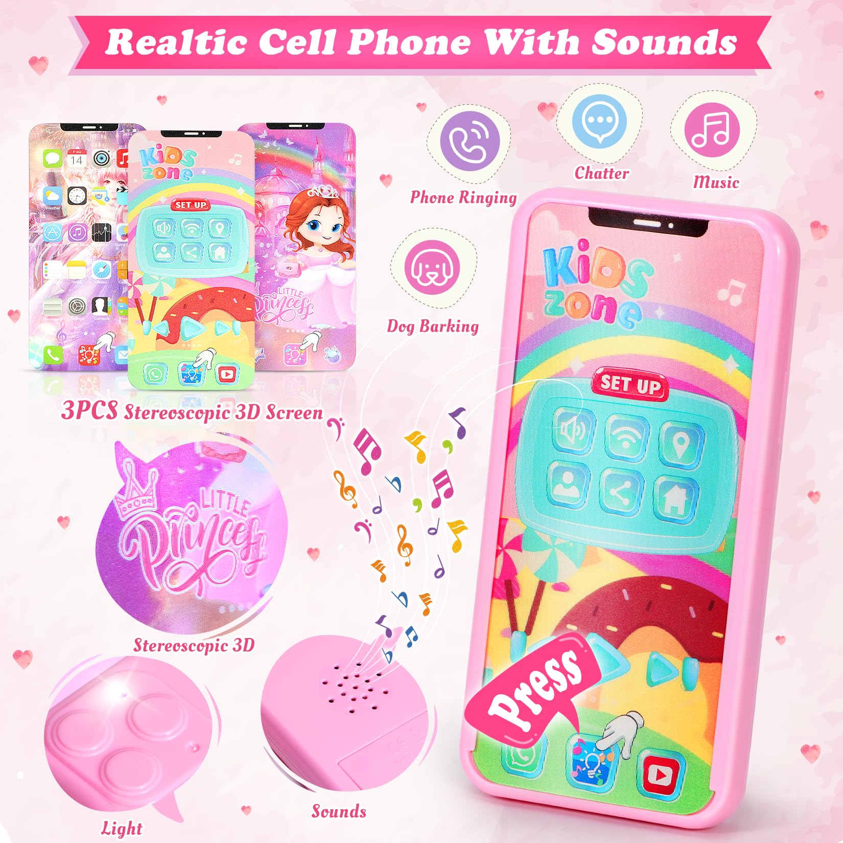 Kids Play Purse Set with Makeup & Jewelry - Dress Up Toy for Girls 3-6