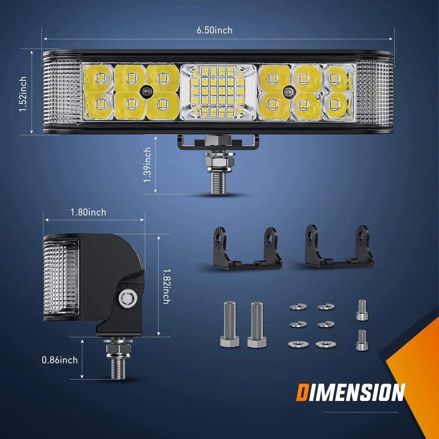 6.5 Inch 60W Quad Row LED Light Bar Combo - Spot & Flood Beam for Off-Road Trucks, ATVs, UTVs & Boats - Waterproof & Durable Off-Road Lighting Accessories