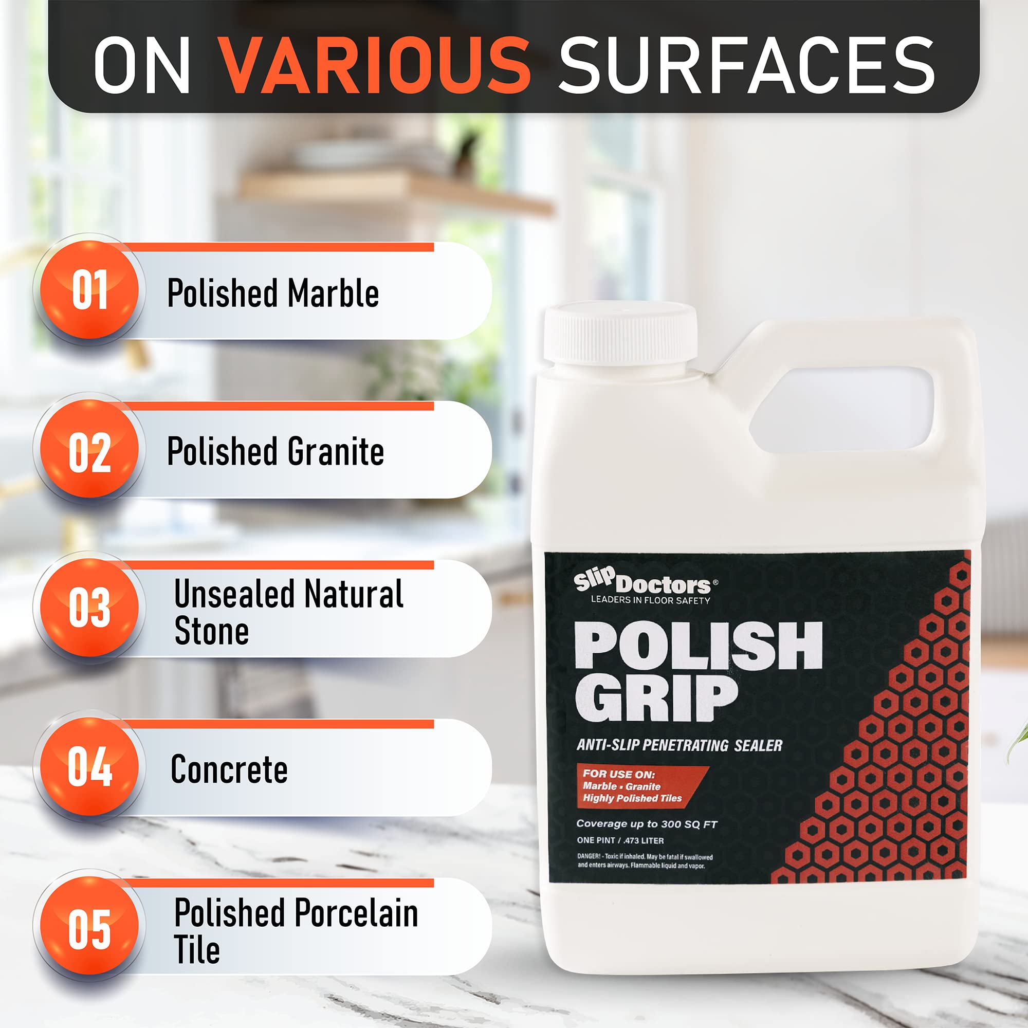 SlipDoctors Polish Grip Non-Slip Floor Coating & Sealant - Clear Pint for Marble, Granite & Tile Floors | Anti-Slip Solution for Bathrooms, Kitchens & High-Traffic Areas