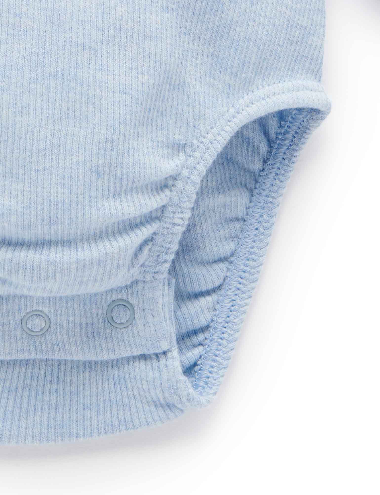 Purebaby Organic Cotton Ribbed Long Sleeve Bodysuit for Babies - Soft & Comfortable Blue Mélange One-Piece - Perfect for Everyday Wear, Playtime & Photo Shoots