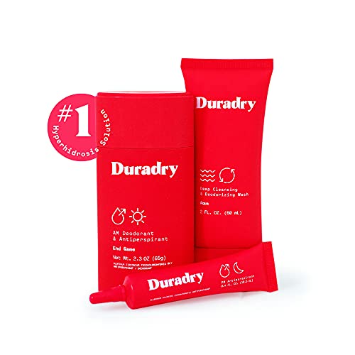 Duradry 3-Step Sweat & Odor Control System - AM Deodorant, PM Antiperspirant Gel, Deep Cleansing Body Wash - Prescription Strength for Hyperhidrosis & Excessive Sweating - Blocks Sweat & Odor All Day - Perfect for Gym, Work & Active Lifestyles - Pack of 3