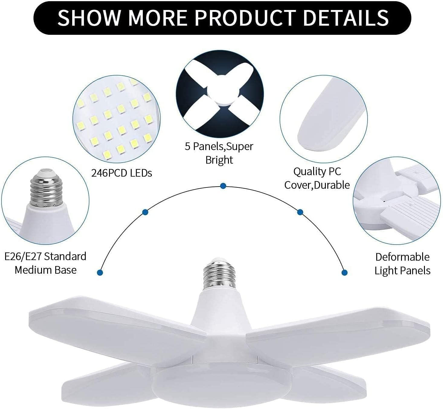 60W Foldable Warm White LED Pendant Light - No Flicker E27 Bulb, 360° Adjustable Ceiling Lamp for Living Room, Bedroom & Dining Room Lighting
