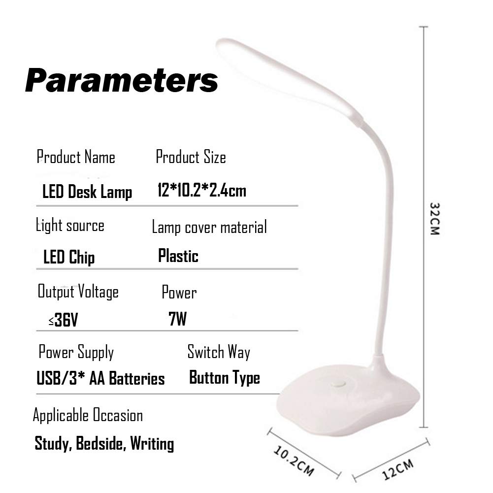 LED Desk Lamp with Flexible Gooseneck - USB & Battery Powered Eye-Protecting Portable Table Light for Study, Office, Dorm & Bedroom - Perfect for Reading, Working & Nightstand Use (1 Pack)