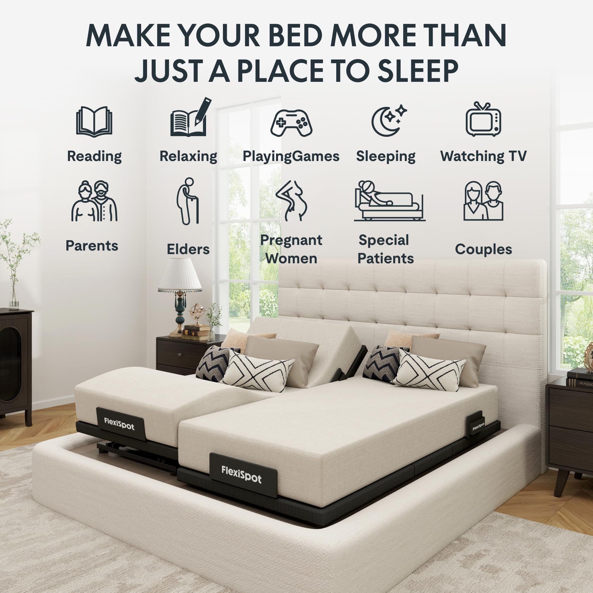 FLEXISPOT Adjustable Bed Frame Base Twin XL with Massage & Zero Gravity - Whisper Quiet Motor, Under-Bed Lights, Quick Assembly - Perfect for Home, Office & Guest Rooms