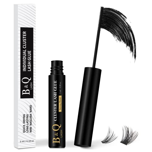 B&Q LASH Bond Black Eyelash Glue 5ml - Long Lasting Waterproof Cluster Lash Adhesive for DIY Eyelash Extensions & Lash Clusters - Perfect for Professional Salon Use or Home Lash Application (Black, 5ml)