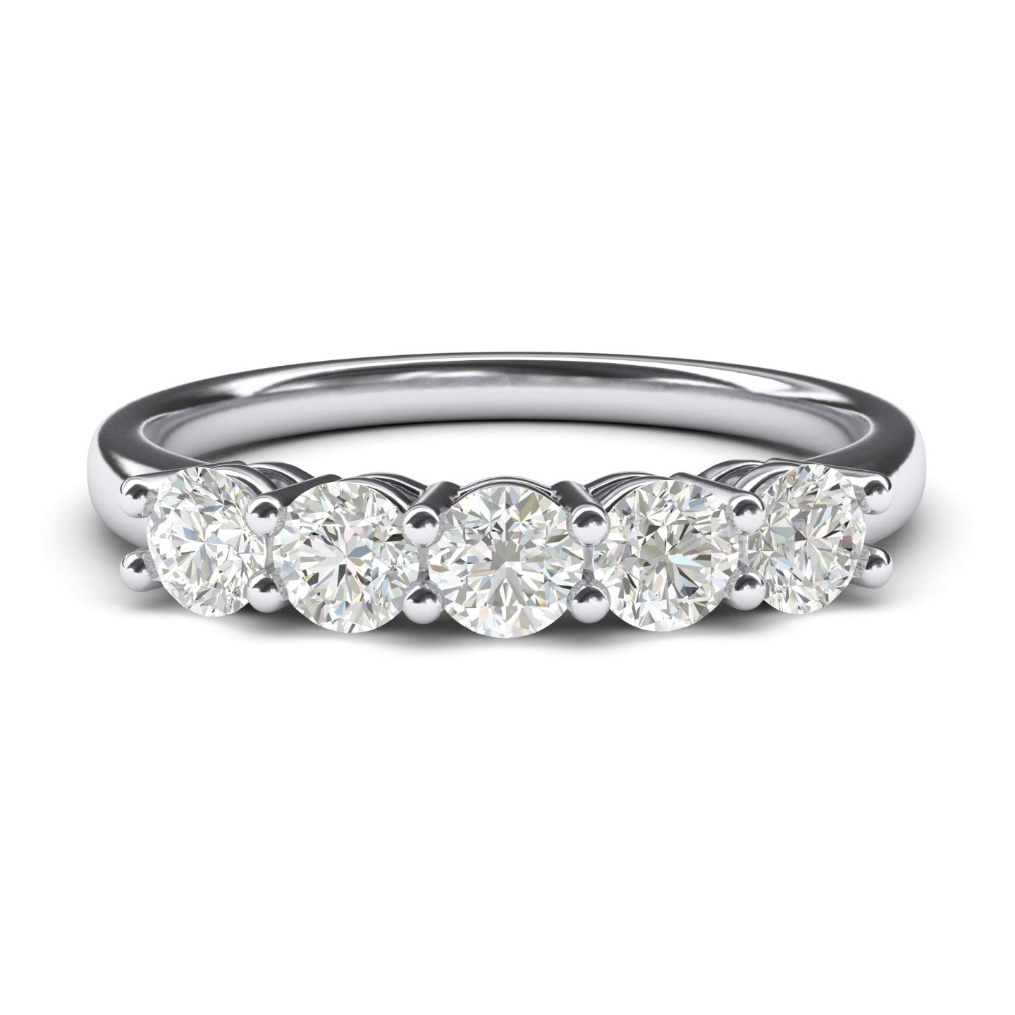 14K White Gold Five Stone Anniversary Ring with Simulated Diamonds (1.25ctw) - Elegant Eternity Band for Women - Perfect for Weddings, Anniversaries & Special Occasions