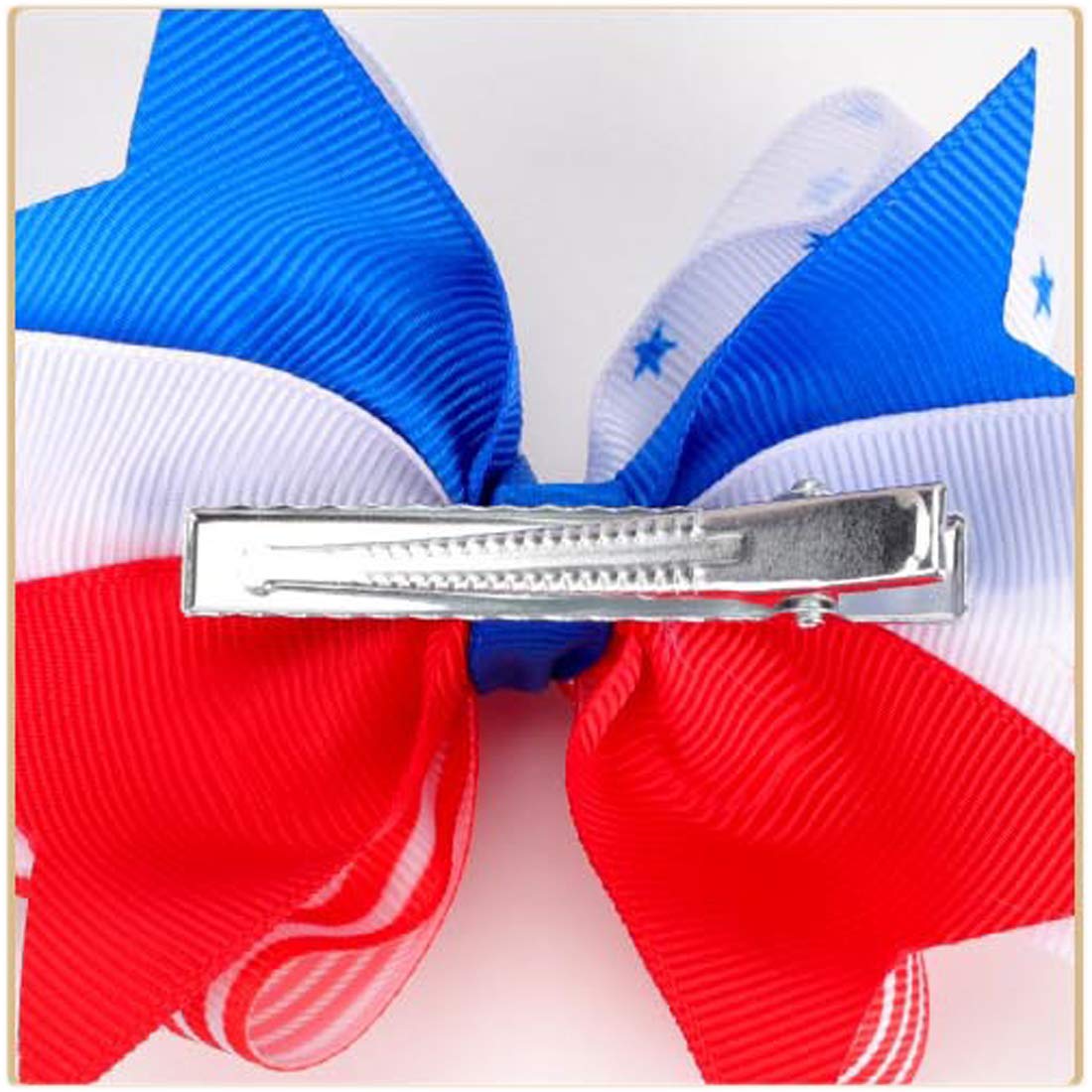 Girls Hair Bows - 2 Pack Grosgrain Ribbon Hair Clips for Kids, Toddlers & Babies - Patriotic 4th of July Hair Accessories (Striped Set) - Perfect for Parties, Holidays & Everyday Wear