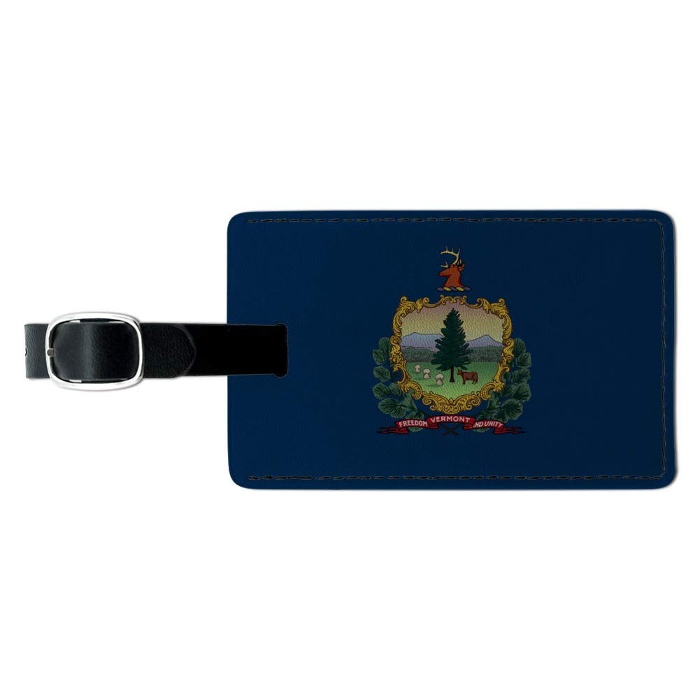 Vermont State Flag Leather Luggage Tag - Personalized Rectangle ID Card Holder for Suitcase, Carry-On & Travel Bags - Perfect for Travel, Business Trips & Vacation Identification