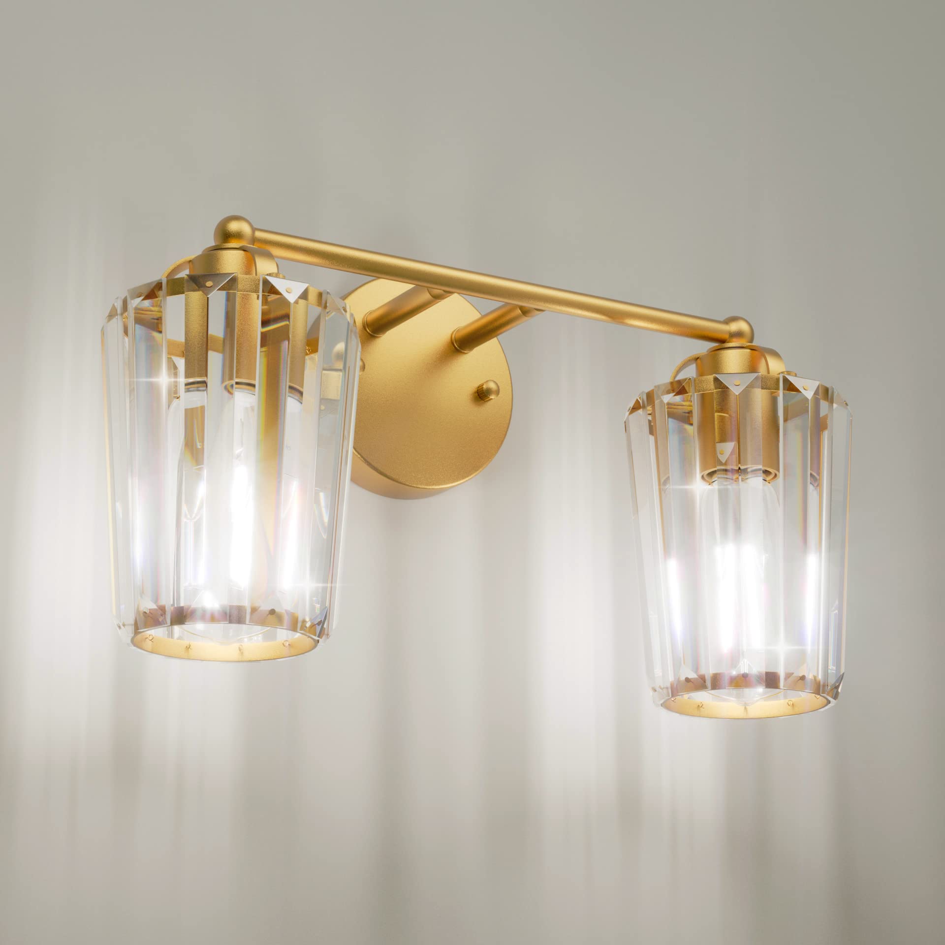 Aipsun Gold Modern Bathroom Vanity Light - 2-Light Crystal Vanity Lighting Fixture for Bathroom Mirror (Bulbs Not Included) | Perfect for Master Bath, Powder Room & Spa-Style Decor