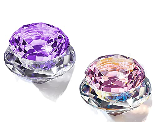 Healthcom Colorful Acrylic Nail Art Dappen Dish - Glass Crystal Cup with Gemstone Lid for Liquid & Powder - Pink & Purple | Perfect for Nail Salons, DIY Manicures & Professional Nail Technicians