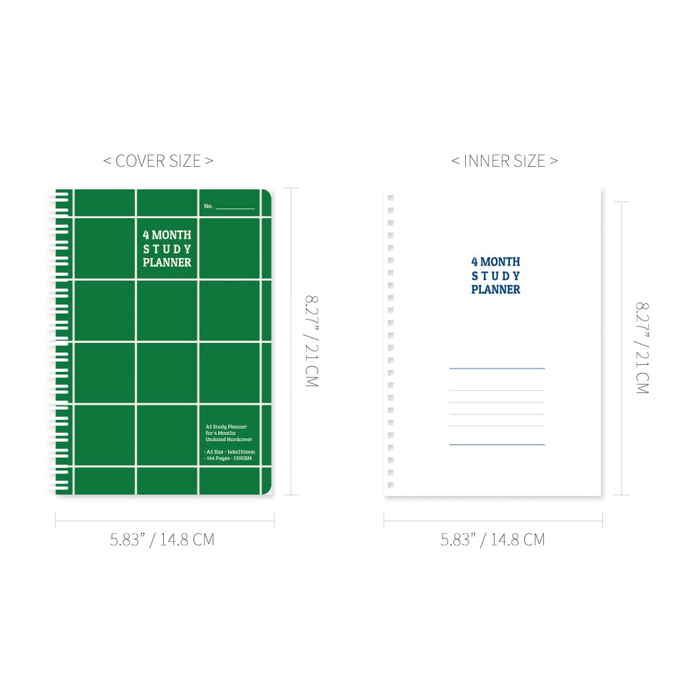 Monolike Checkers 4-Month Academic Planner - Weekly & Monthly Study Planner with Goal Tracking, Green - Perfect for Students & Professionals for School, College & Work Organization